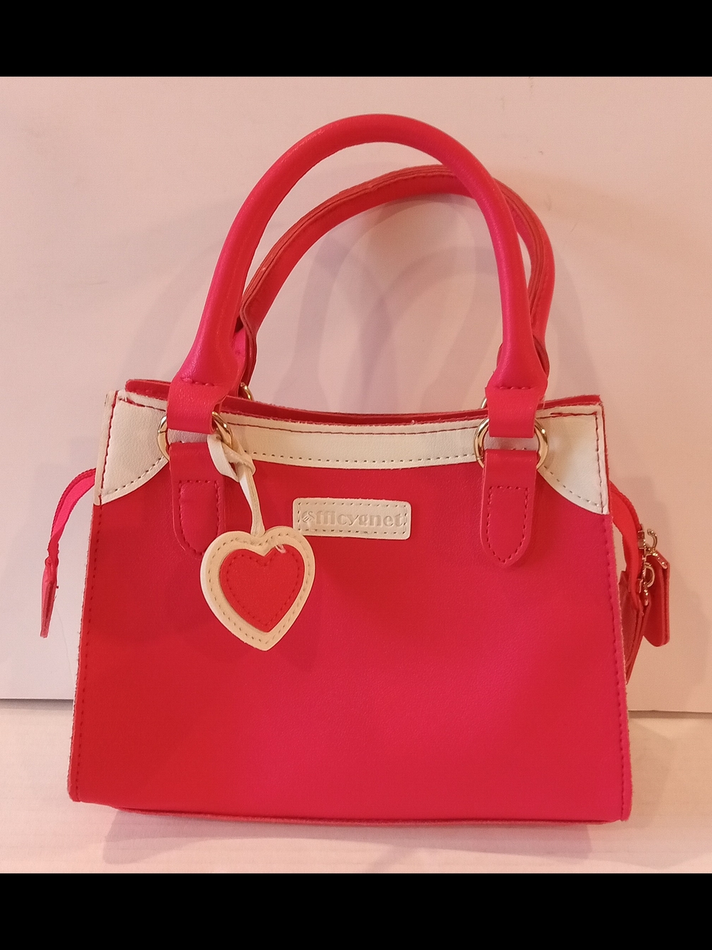 Bright Pink Women's Satchel with Heart Charm